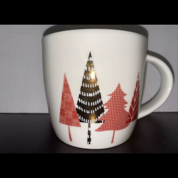 Starbucks Other - LIMITED EDITION STARBUCK HOLIDAY COFFEE MUG CHRISTMAS TREES RED GOLD IVO…